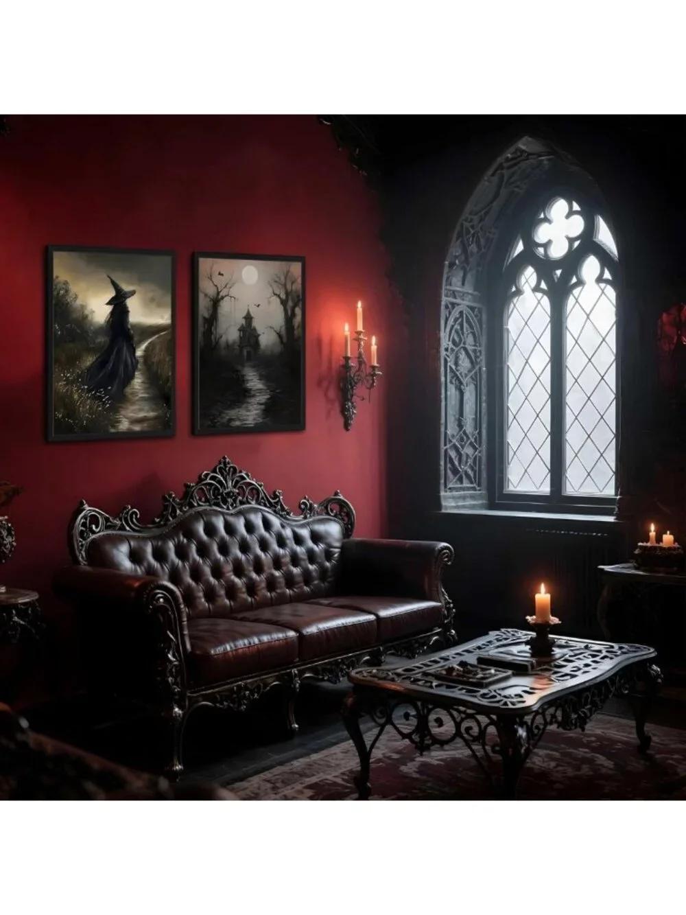 Set of 3 Dark Academia Wall Art - Vintage Gothic Skull & Haunted House Decor